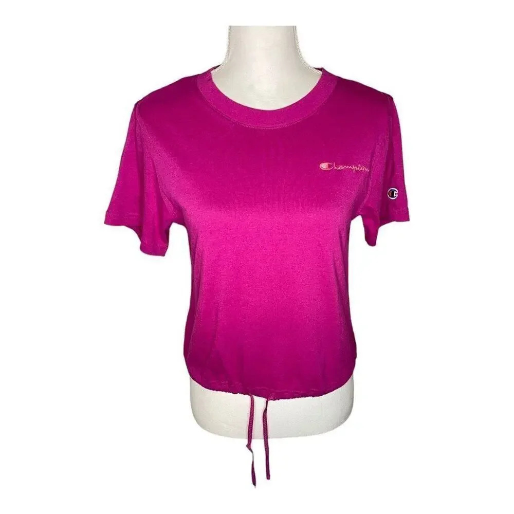 Champion Women’s Small Pink Cotton Cropped Drawstring Hem T-Shirt